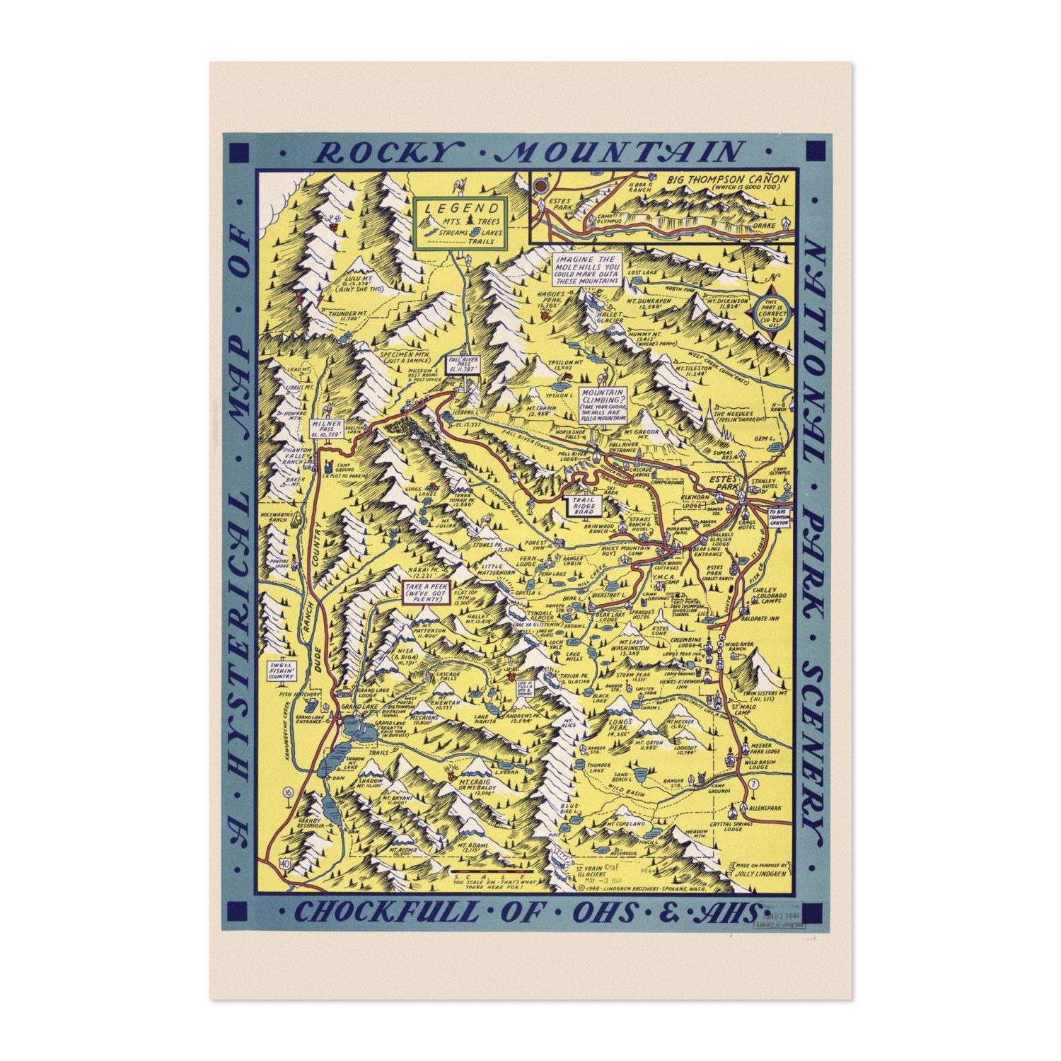 Rocky Mountain National Park 1948 Map vintage print